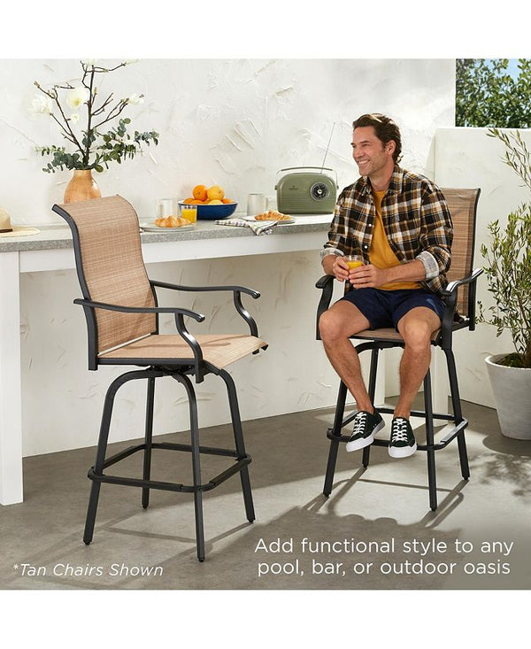Best Choice Products Set of 2 Outdoor Swivel Bar Stools, Patio Barstool Chairs w/ 360 Rotation, All-Weather Mesh - Brown -M3-0013 -M11-0049