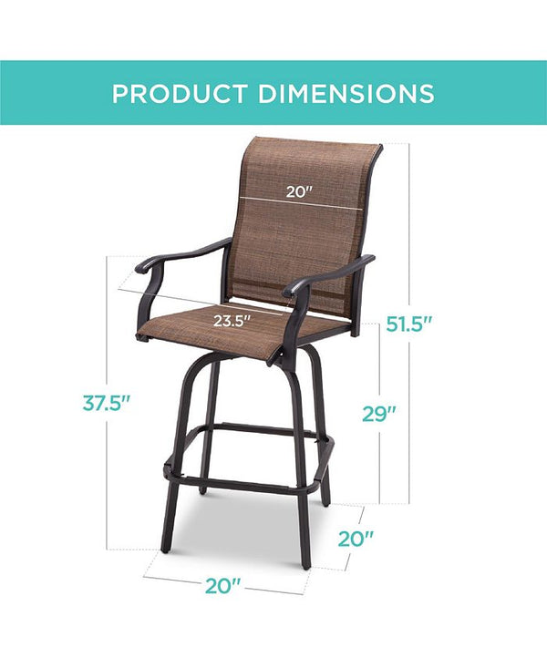 Best Choice Products Set of 2 Outdoor Swivel Bar Stools, Patio Barstool Chairs w/ 360 Rotation, All-Weather Mesh - Brown -M3-0013 -M11-0049