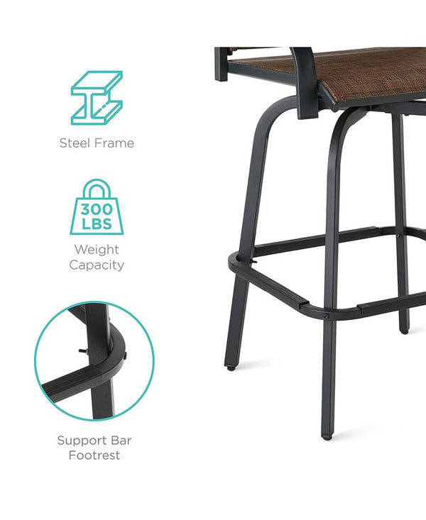 Best Choice Products Set of 2 Outdoor Swivel Bar Stools, Patio Barstool Chairs w/ 360 Rotation, All-Weather Mesh - Brown -M3-0013 -M11-0049