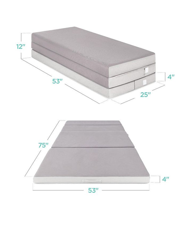 Best Choice Products 4in Thick Folding Portable Gray Mattress Topper w/ Carry Case, Washable Cover - Gray - Full - C11 - 590