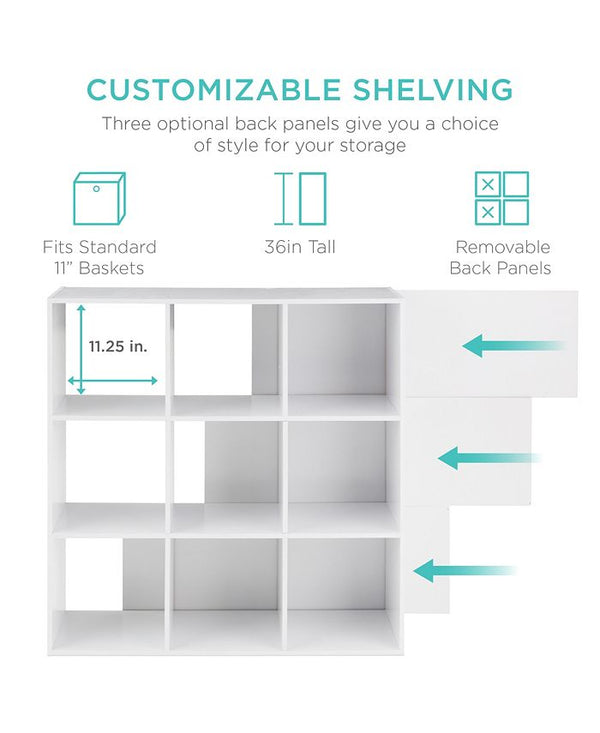 Best Choice Products 9-Cube Bookshelf, 11in Display Storage Compartment Organizer w/ 3 Removable Back Panels - White - G8 - 1013