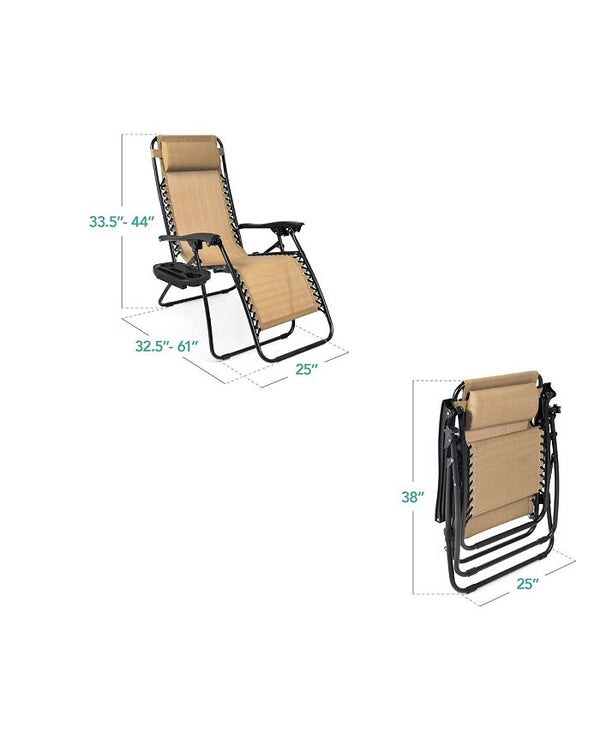 Best Choice Products Set of 2 Zero Gravity Lounge Chair Recliners for Patio, Pool w/ Cup Holder Tray - Tan/Beige -M1-1358