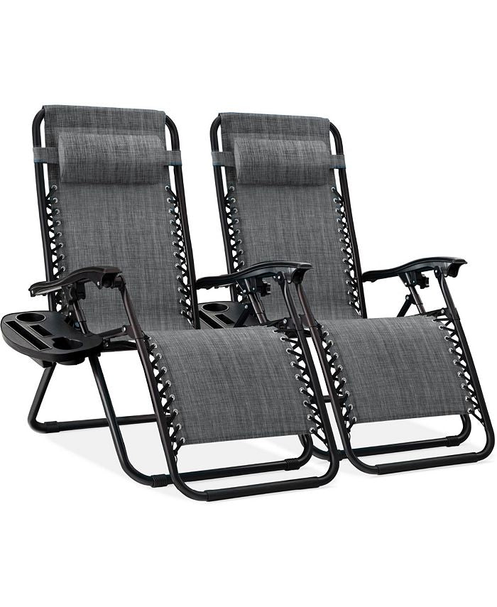 Best Choice Products Set of 2 Zero Gravity Lounge Chair Recliners for Patio, Pool w/ Cup Holder Tray - Gray - M11 - 1974 -D5-0488