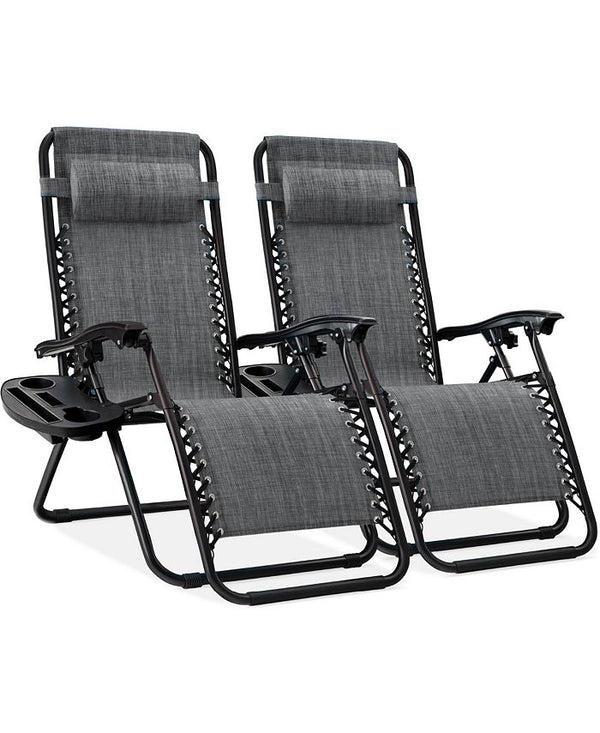 Best Choice Products Set of 2 Zero Gravity Lounge Chair Recliners for Patio, Pool w/ Cup Holder Tray - Gray - M11 - 1974 -D5-0488