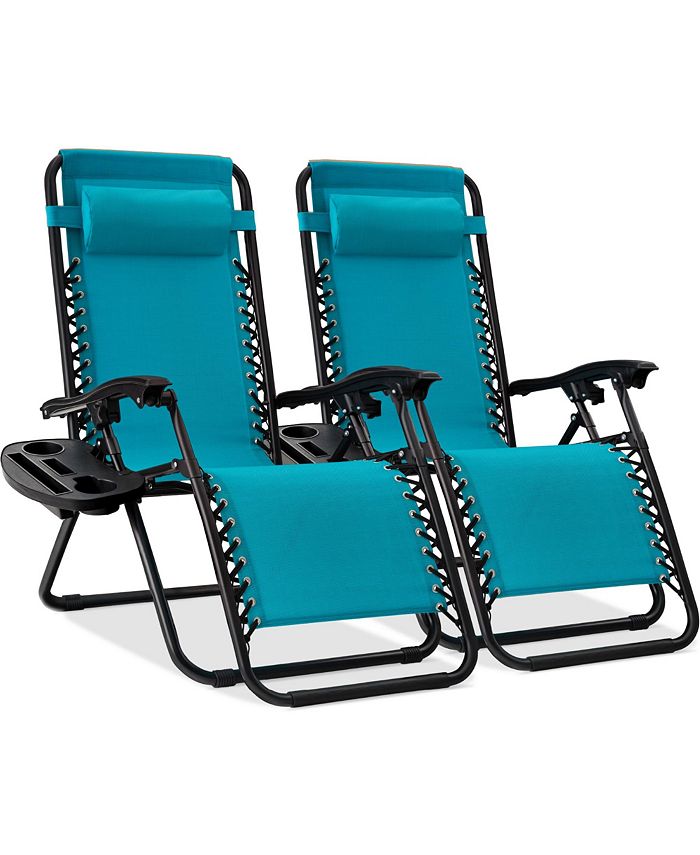 Best Choice Products Set of 2 Zero Gravity Lounge Chair Recliners for Patio, Pool w/ Cup Holder Tray - Blue - M4 - 1597