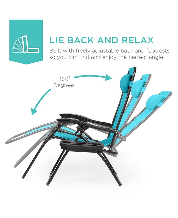 Best Choice Products Set of 2 Zero Gravity Lounge Chair Recliners for Patio, Pool w/ Cup Holder Tray - Blue - M4 - 1597