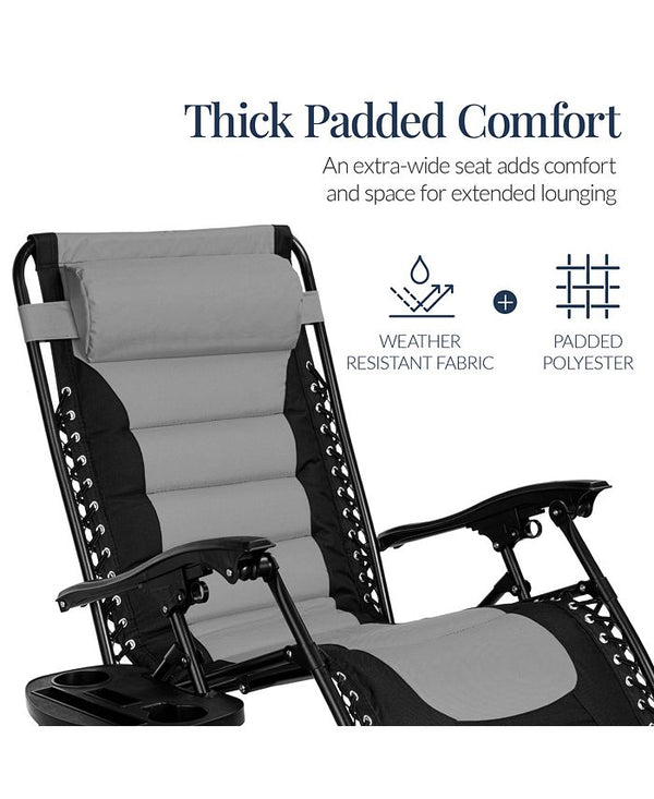 Best Choice Products Oversized Padded Zero Gravity Chair, Folding Outdoor Patio Recliner w/ Side Tray - Gray - E4 - 987