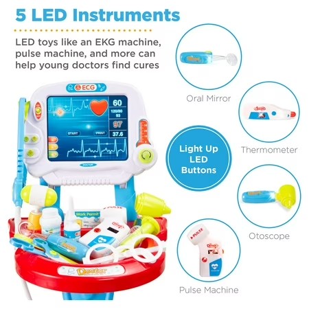 Best Choice Products Play Doctor Kit for Kids, Pretend Medical Station Set with Carrying Case, Mobile Cart - Blue - J5 - 422