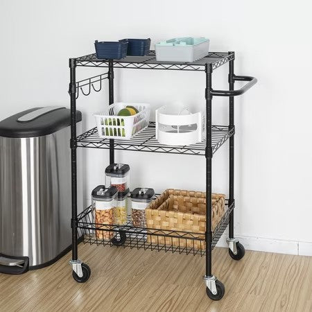 Hyper Tough 3-Tier New Multipurpose Rolling Cart for Adult, Black Color, 495lbs Load Capacity -L12-0573