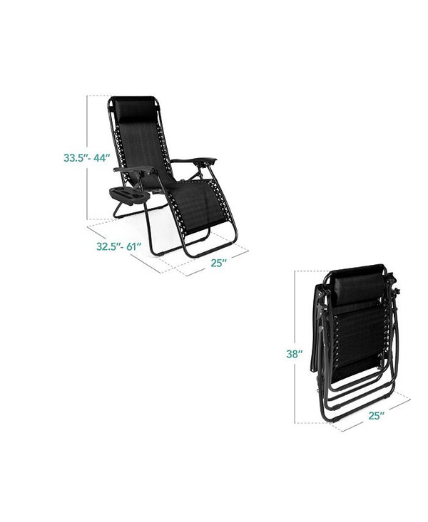 Best Choice Products Set of 2 Zero Gravity Lounge Chair Recliners for Patio, Pool w/ Cup Holder Tray - Black - M8 - 1963 -D10-0598 -M6-1599