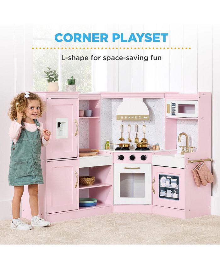 Best Choice Products Pretend Play Corner Kitchen, Interactive Wooden Kids Set w/ Lights & Sounds - Pink - NO SIZE - D9 - 1468