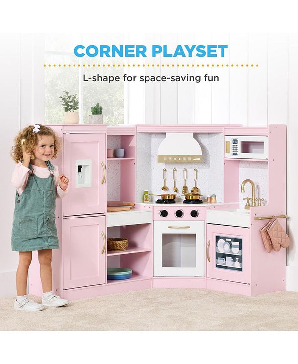 Best Choice Products Pretend Play Corner Kitchen, Interactive Wooden Kids Set w/ Lights & Sounds - Pink - NO SIZE - D9 - 1468