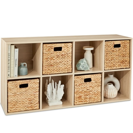 8-Cube Bookshelf, 11in Storage Display W/ Removable Panels, Customizable - Light Oak - K2