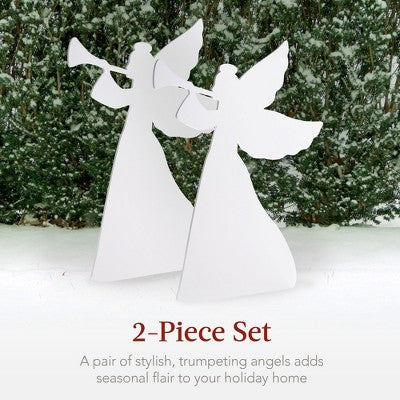 Best Choice Products 3ft Set of 2 Christmas Angel Yard Decorations w/ Weather-Resistant PVC, 4 Stakes - H9 - 1152