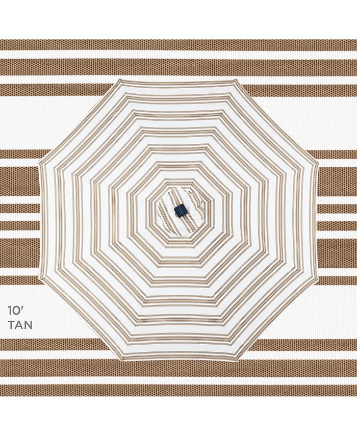 Best Choice Products 10ft Solar LED Lighted Striped Patio Umbrella w/ Crank, Tilt, Push Button, 6 Ribs - Brown -L3-0349