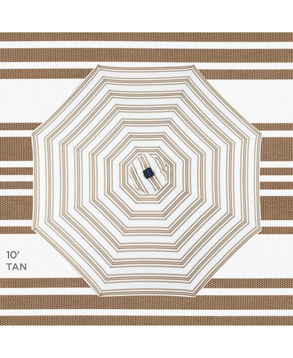 Best Choice Products 10ft Solar LED Lighted Striped Patio Umbrella w/ Crank, Tilt, Push Button, 6 Ribs - Brown -L3-0349
