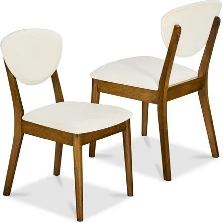 2-Piece Mid-Century Modern Wood & Upholstered Dining Chair Set - Walnut/Cream 225