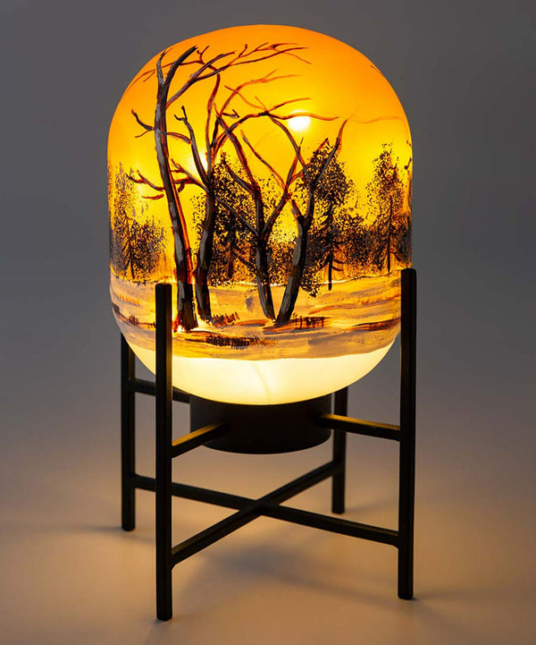 Fall Scene Light-up Glass Lantern - G10 - 171