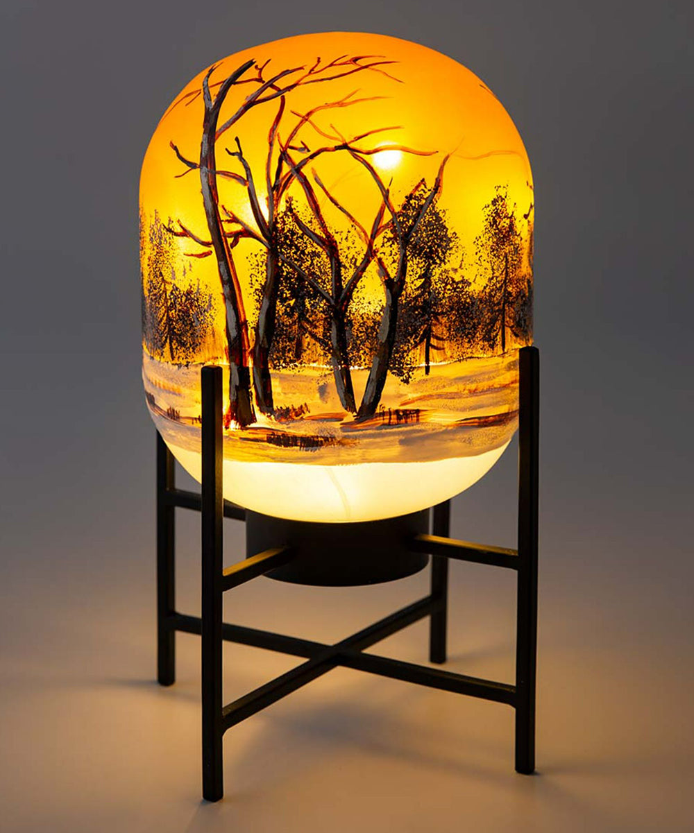 Fall Scene Light-up Glass Lantern - G10 - 172