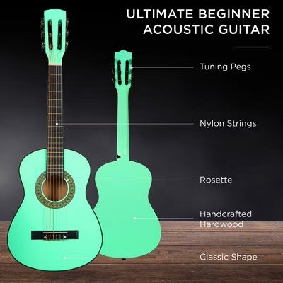 Best Choice Products 30in Kids Acoustic Guitar Beginner Starter Kit with Tuner, Strap, Case, Strings - SoCal Green - E3 - 966