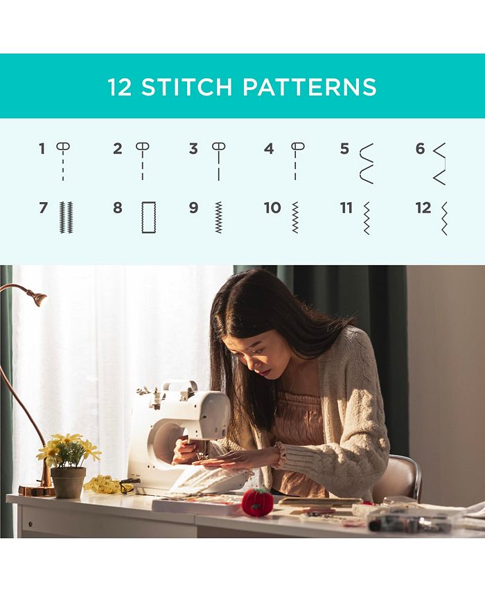 Best Choice Products 6V Portable Sewing Machine, 42-Piece Beginners Kit w/ 12 Stitch Patterns - White -J4-0416