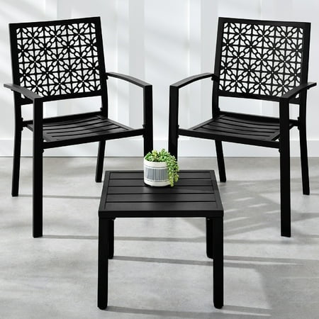 3-Piece Stackable Patio Bistro Set, Outdoor Chat Furniture W/ 2 Chairs, Table 311