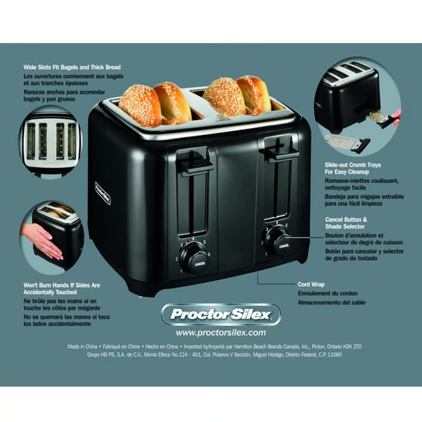 Proctor Silex Plastic Black 4 slot Toaster 8 in. H X 12.25 in. W X 11.31 in. D -J10-0576