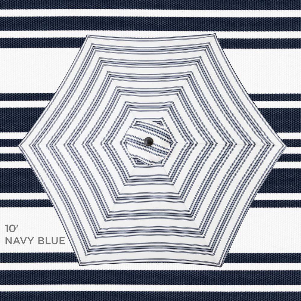10 ft. Steel Market Tilt and Crank Patio Umbrella in Navy Blue Stripe - G2 - 2006