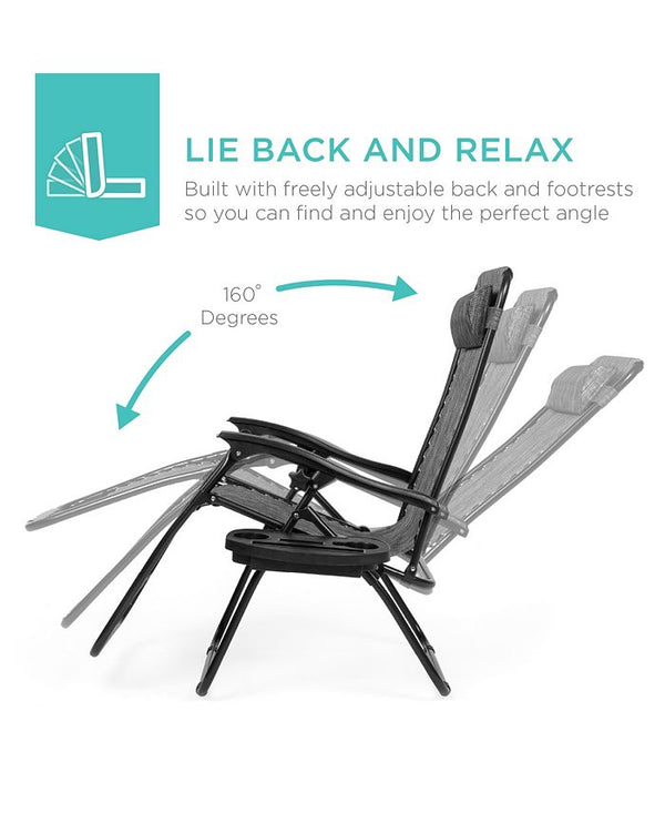 Best Choice Products Set of 2 Zero Gravity Lounge Chair Recliners for Patio, Pool w/ Cup Holder Tray - Gray - M11 - 1974