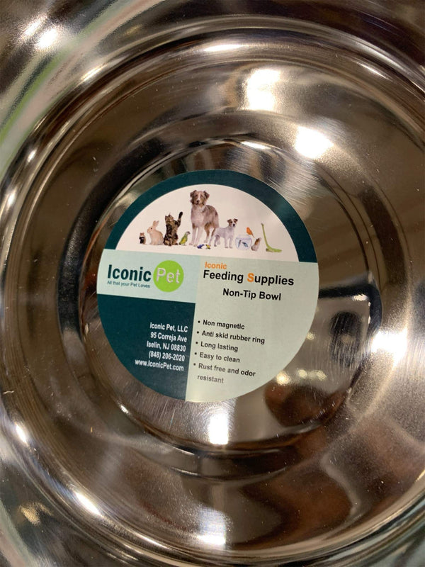 Iconic Pet Stainless Steel Non-Skid Pet Bowl, Rust Free, Odor Resistant, Ideal for Dogs and Cats -J11-0610