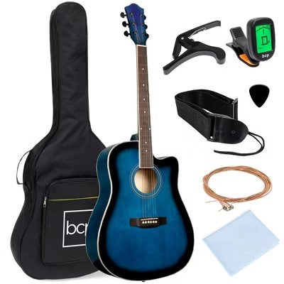 Best Choice Products 41in Full Size Beginner Acoustic Guitar Set with Case, Strap, Capo, Strings, Tuner - Blue - L104