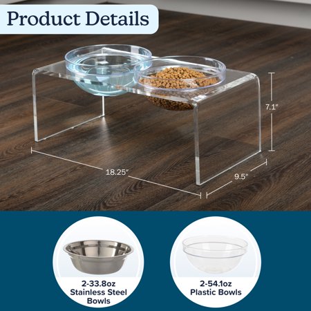 PETMAKER Elevated Dog and Cat Bowls Set - 7.1in Tall Acrylic Dog Bowl Stand - J12 - 620