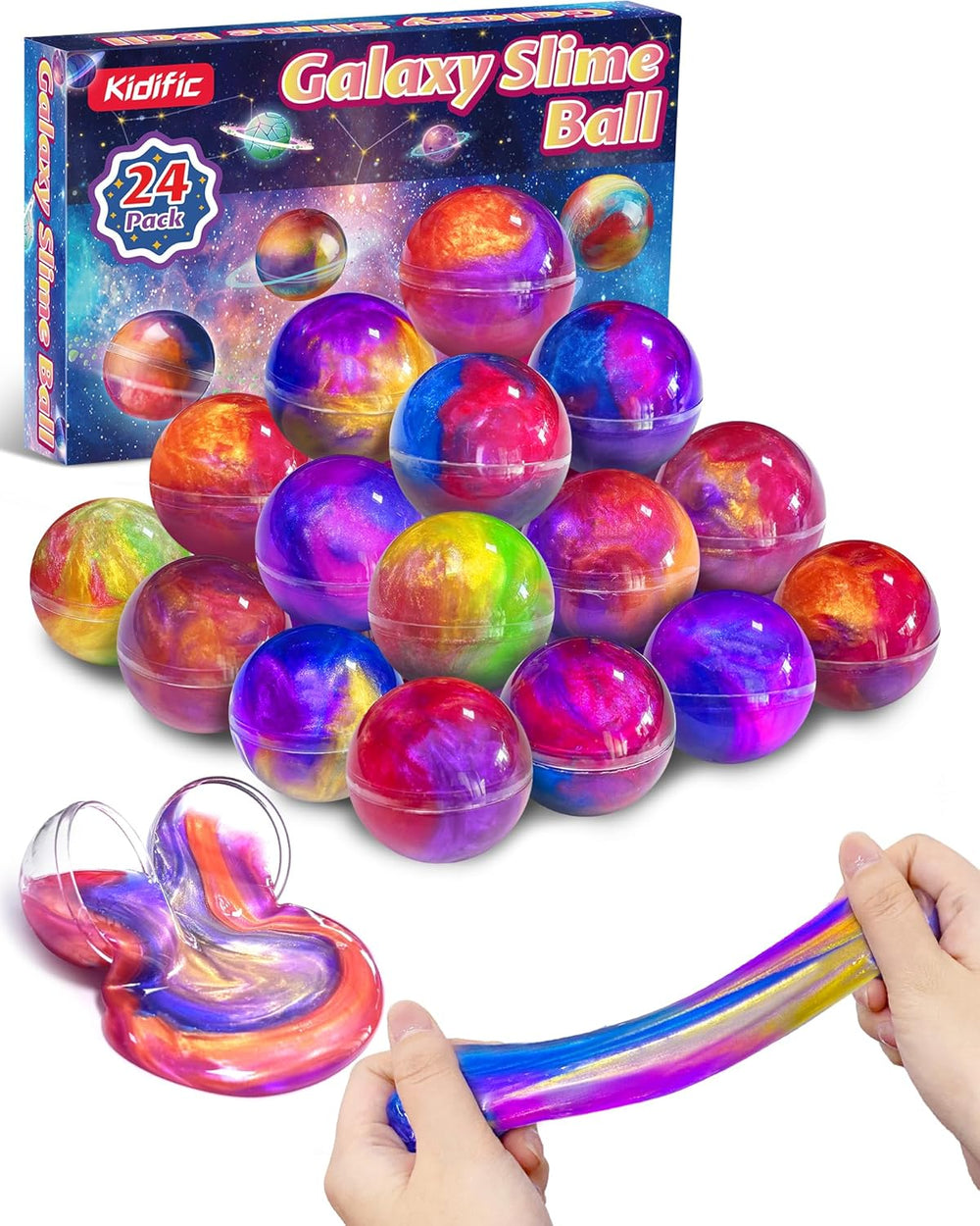 24 Pack Galaxy Slime Party Favors, Non-Sticky, Stress Relief Treasure Box Toys for Classroom Prizes, Easter Basket Stuffers Student Gifts Goodie Bags Egg Fillers for Kids Teens Boys Girls 4-8, 8-1283