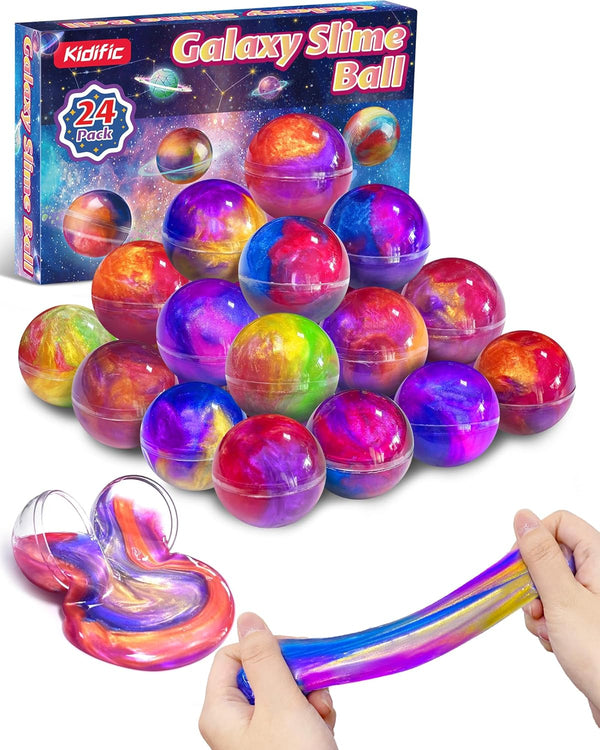 24 Pack Galaxy Slime Party Favors, Non-Sticky, Stress Relief Treasure Box Toys for Classroom Prizes, Easter Basket Stuffers Student Gifts Goodie Bags Egg Fillers for Kids Teens Boys Girls 4-8, 8-1283