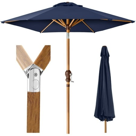 10ft Outdoor Woodgrain Pattern Steel Market Patio Umbrella W/ Crank Tilt - Navy Blue 681