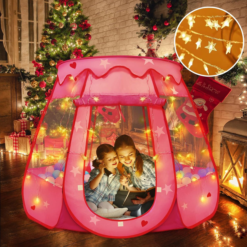 Pop Up Princess Tent with Star Light, Toys for 2 3 Year Old Girl Birthday Gift, Ball Pit for Baby with 1 Carrying Bag, Foldable Kids Play Tent for Toddlers, Two Year Old Girl Toy Indoor Outdoor 1376