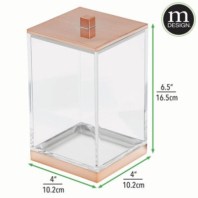 mDesign Small Apothecary Storage Jar with Labels for Bathroom - Clear/Rose Gold - L9 - 482