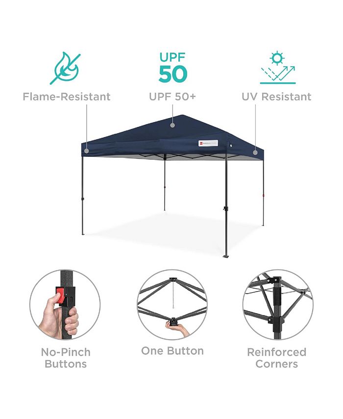 Best Choice Products 10x10ft Easy Setup Pop Up Canopy w/ 1-Button Setup, Wheeled Case, 4 Weight Bags - Blue - B3 - 453