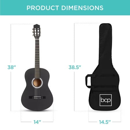 Best Choice Products 38in Beginner Acoustic Guitar Starter Kit w/ Gig Bag, Strap, Digital Tuner, Strings - Matte Black -K2-0366