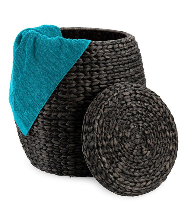 Best Choice Products Vintage Multipurpose Hyacinth Storage Organizer Tote Basket w/ Lid - Black - NO SIZE - H5 - 1647