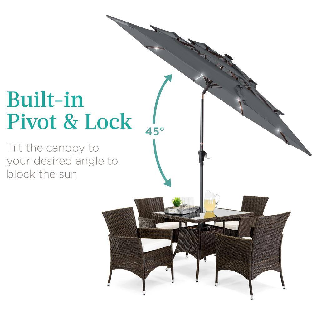 10 ft. Steel Market Solar Tilt Patio Umbrella with 24 LED Lights, Tilt Adjustment, Easy Crank in Slate - K7 - 461