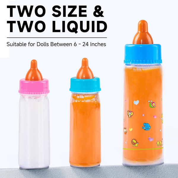 Baby Doll Bottle Accessories - 6 Pcs Feeding Bottle Toys, Magic Disappearing Milk & Juice, Pretend Play Set with Pacifiers Kids Gift Yellow 1337
