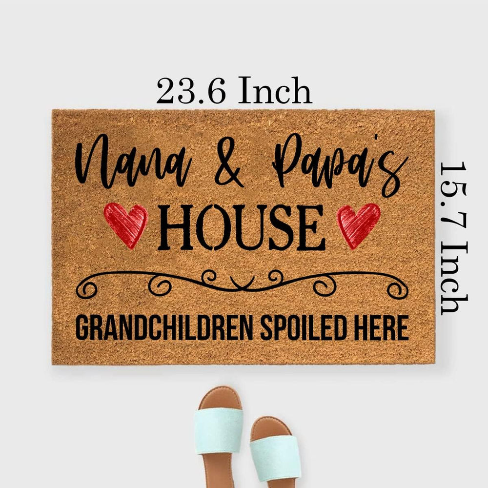 Nana & Papas House Funny Coir Doormat - Grandchildren Spoiled Here, Brown Coconut Fiber Mat, 23.7x15.7 inch, Novelty Gift, Front Door & Porch Welcome Mat 1474