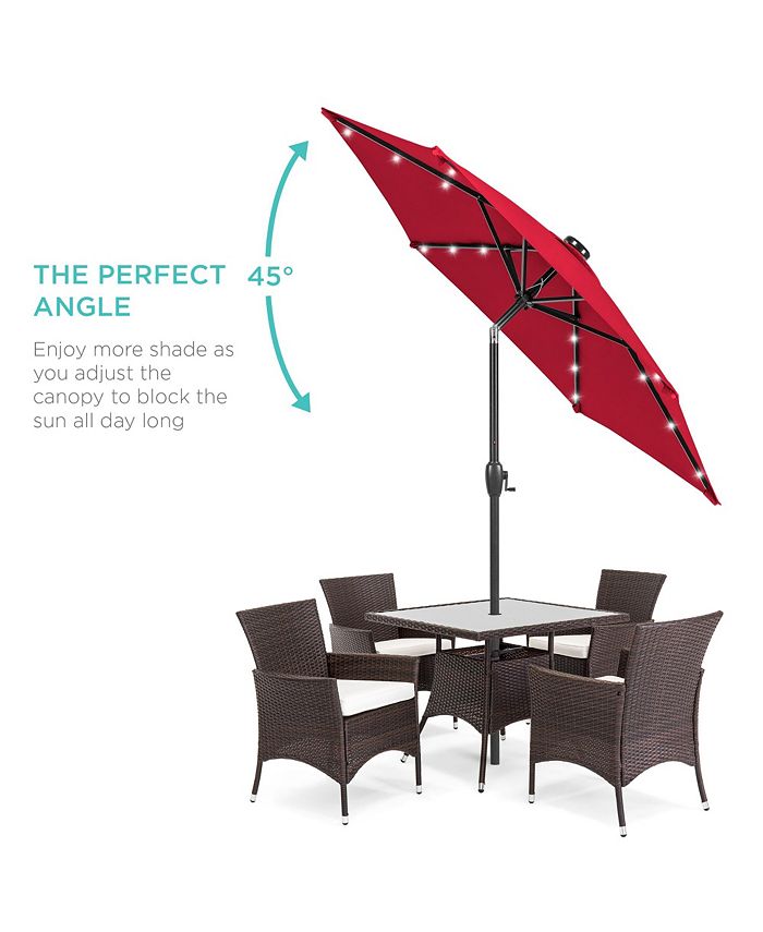 Best Choice Products 7.5ft Outdoor Solar Patio Umbrella for Deck, Pool w/ Tilt, Crank, LED Lights - Red - No Size - L8 - 470