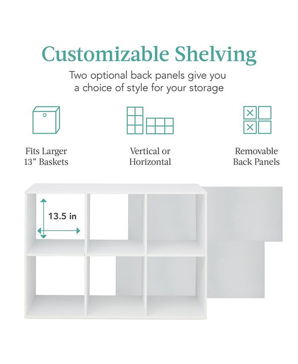 Best Choice Products 6-Cube Bookshelf, 13.5in Display Storage System, Organizer w/ Removable Back Panels - White -M6-0026