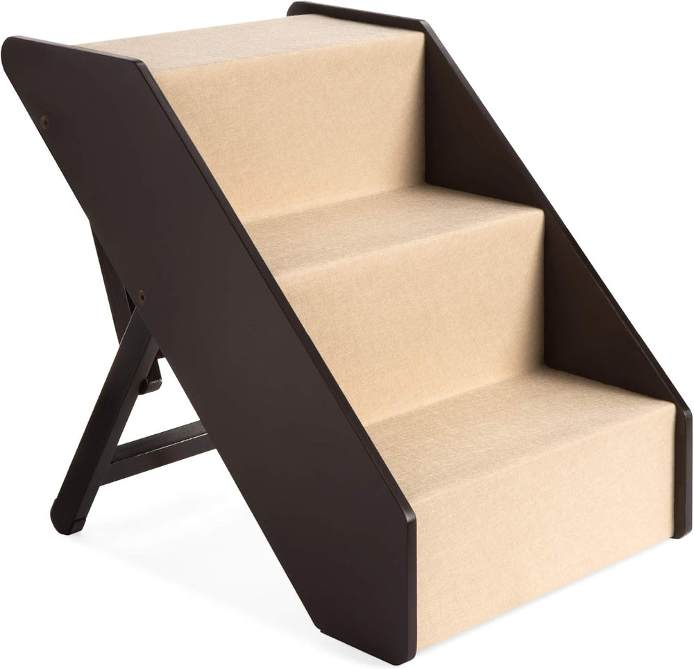 Best Choice Products 3-Step Foldable Adjustable, Non-Slip Wide Wooden Pet Stairs for Living Room, Bedroom, Dog & Cat Sizes Small, Medium, Large w/Carpet, No Assembly, Ideal for Injured, Elderly Pets 1486