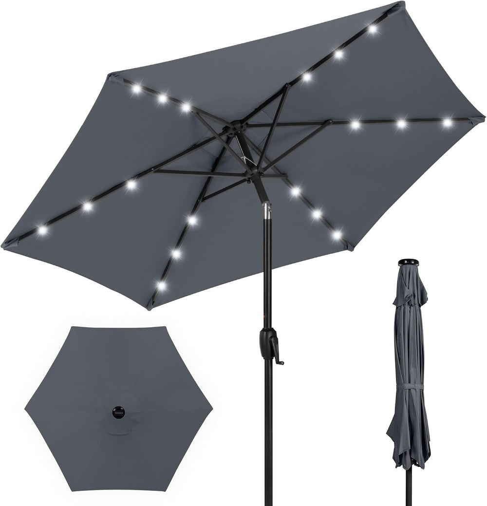 Best Choice Products 7.5ft Solar Umbrella LED Lighted Patio Umbrella, Table Market Umbrella with Tilt and Crank, Outdoor Umbrella for Garden, Deck, Backyard, Pool and Beach - Slate Olive - K4 - 399