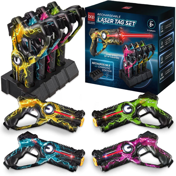 Best Choice Products Rechargeable Laser Tag Set for Kids & Adults, 4 Pack Infrared Blasters with Docking Station, No Vest Needed, Multiplayer Team Game, 4 Modes - Yellow/Green/Teal/Pink - K6 - 276