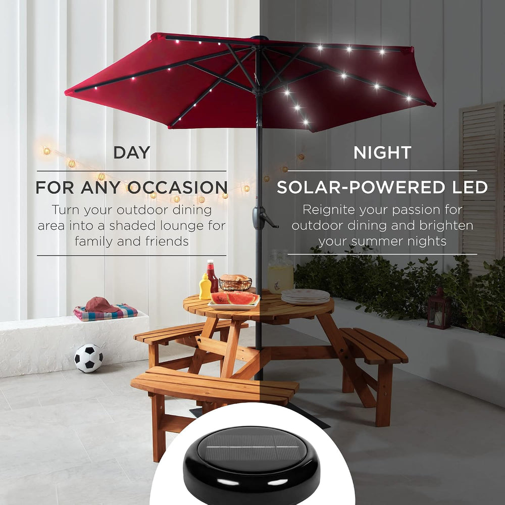 Best Choice Products 7.5ft Solar Umbrella LED Lighted Patio Umbrella, Table Market Umbrella with Tilt and Crank, Outdoor Umbrella for Garden, Deck, Backyard, Pool and Beach - Burgundy - L4 - 377