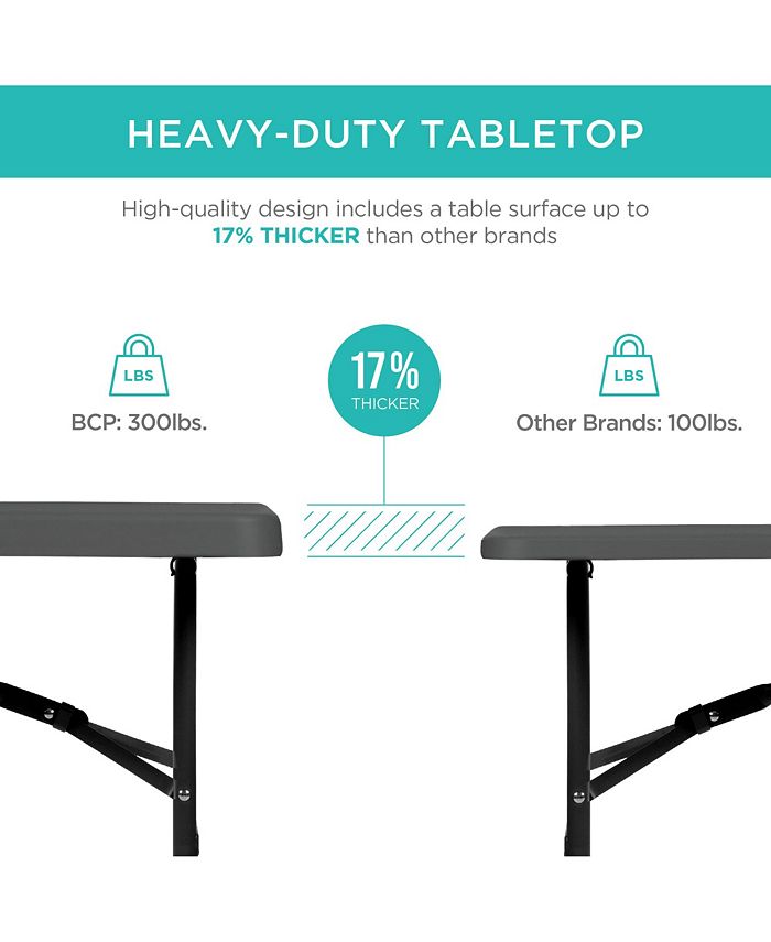 Best Choice Products 4ft Plastic Folding Table, Indoor Outdoor Heavy Duty Portable w/ Handle, Lock for Picnic - Gray - H3 - 1004